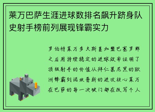 莱万巴萨生涯进球数排名飙升跻身队史射手榜前列展现锋霸实力